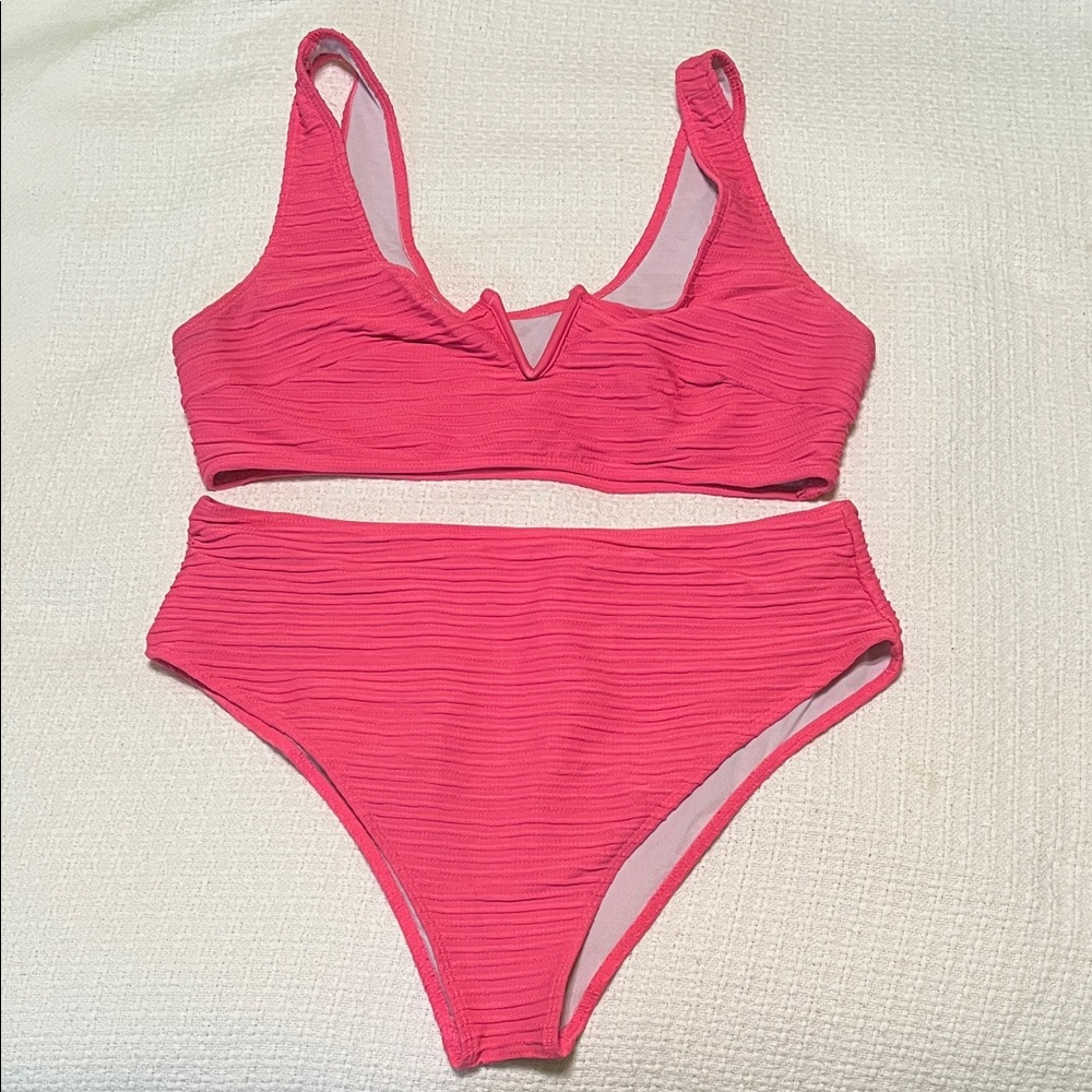 Pink Textured Bikini Set